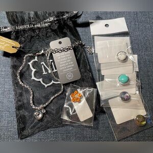 NEW Magnolia and Vine Silver Charm Bracelet and Charm Snaps Set